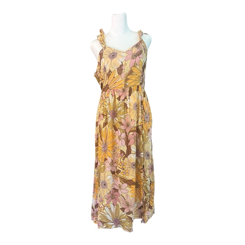 Angie Floral Yellow and Pink Maxi Dress XL NWT